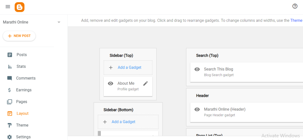blogger layout option