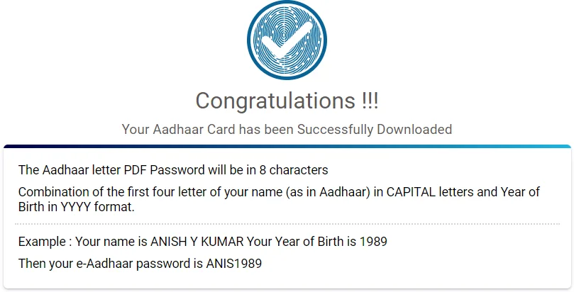 Aadhaar Card Download Procedure